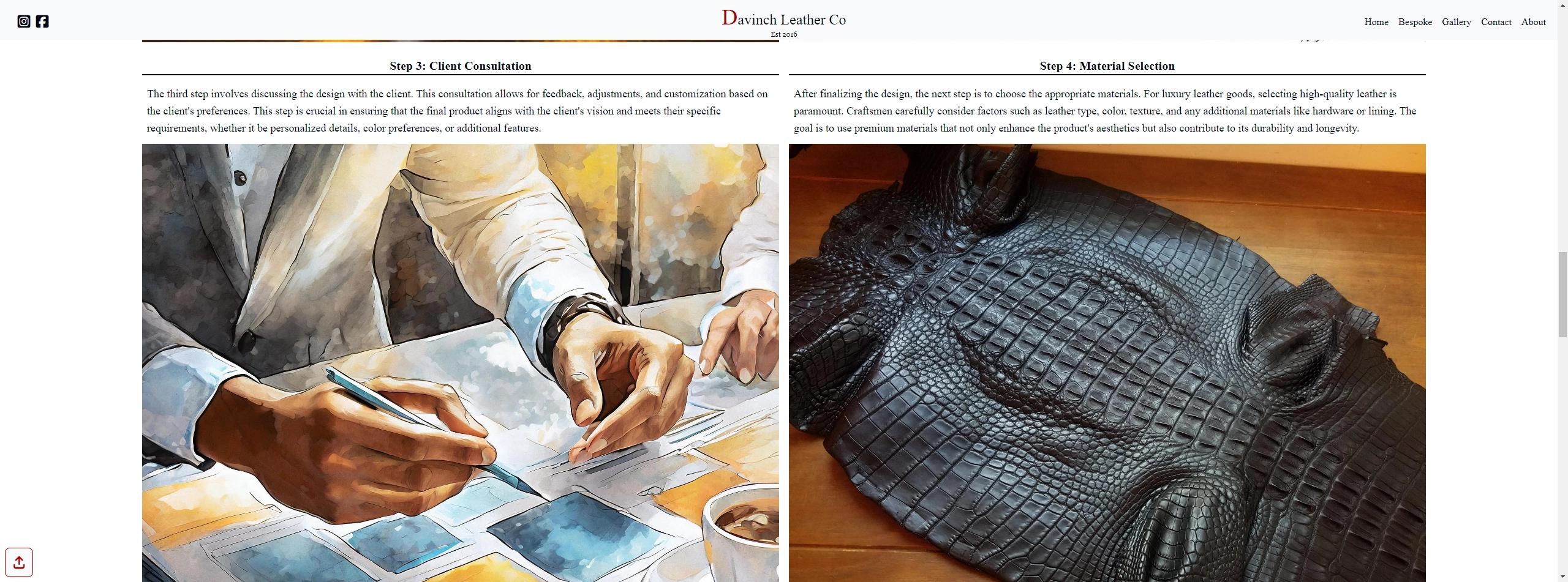 screenshot of Davinch Leather Website