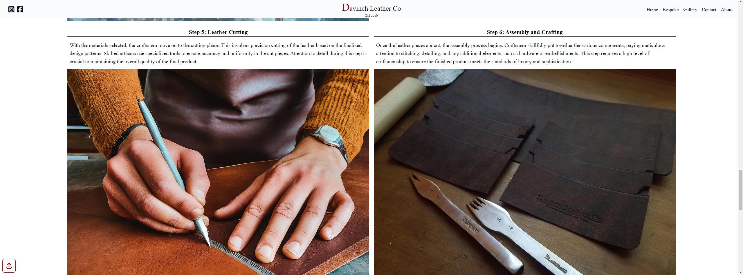 screenshot of Davinch Leather Website