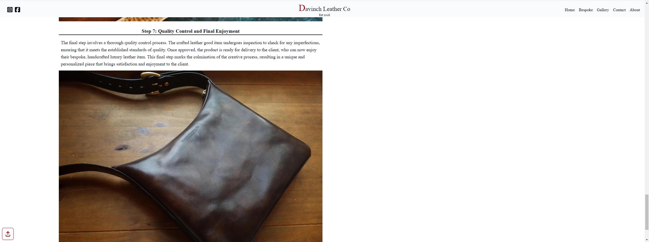 screenshot of Davinch Leather Website